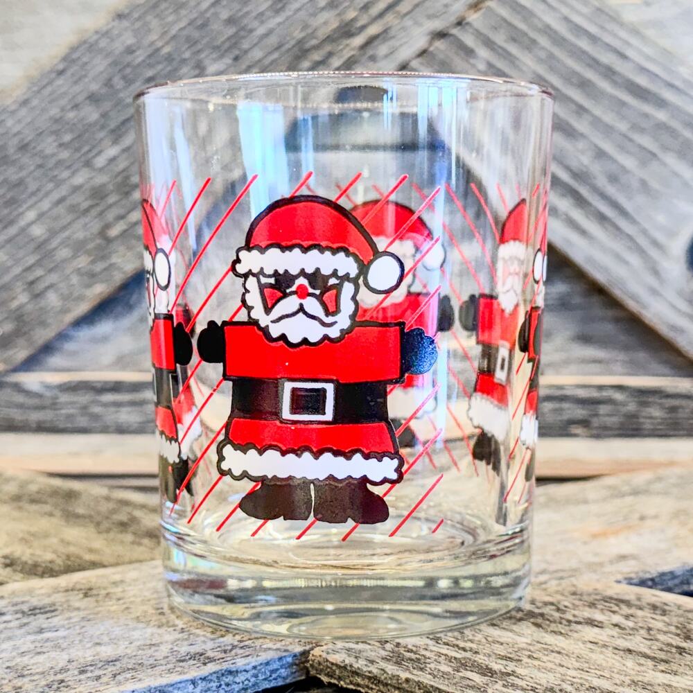 Pair of Vintage Luminarc “Santa Claus On The Rocks” Christmas Cocktail Glasses